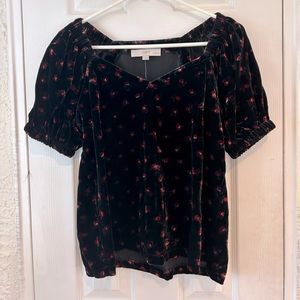 LOFT medium petite crushed velvet rose blouse